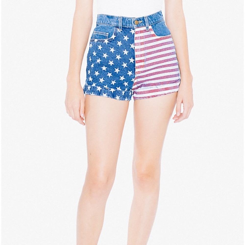 American Apparel flag denim high waist shorts
